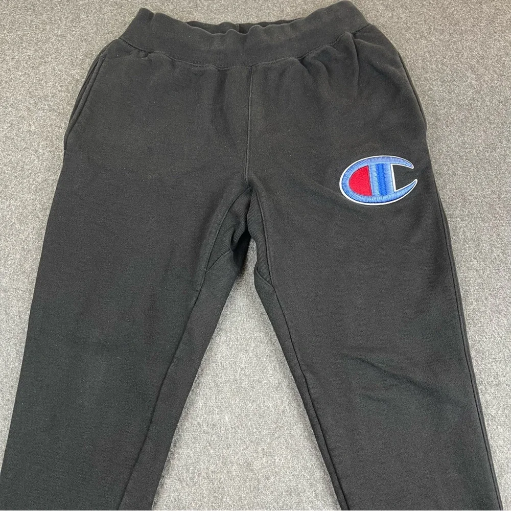 Vintage Champion Sweatpants Mens Medium Black Big Logo Reverse Weave 90s Y2K